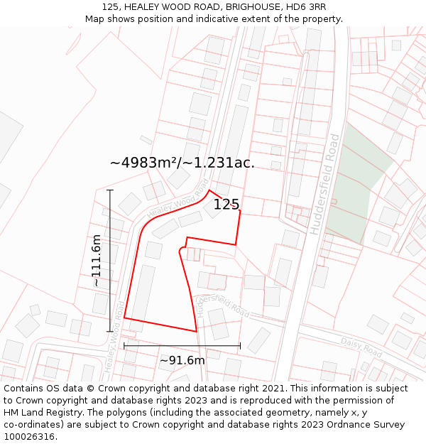 125, HEALEY WOOD ROAD, BRIGHOUSE, HD6 3RR: Plot and title map