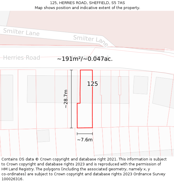 125, HERRIES ROAD, SHEFFIELD, S5 7AS: Plot and title map