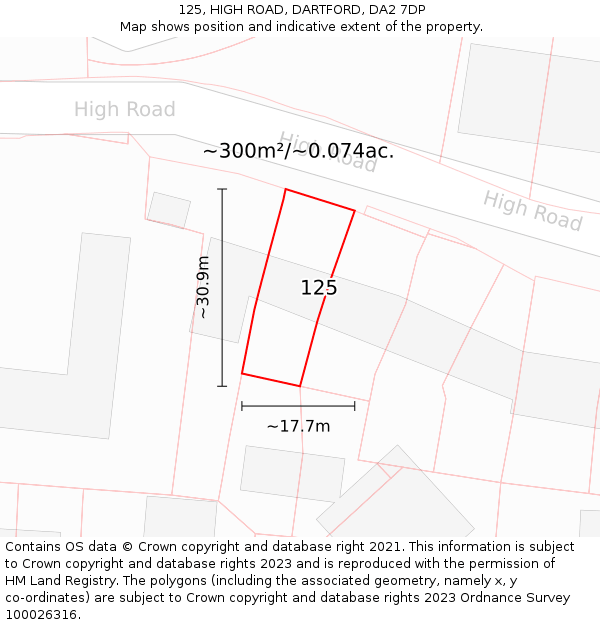 125, HIGH ROAD, DARTFORD, DA2 7DP: Plot and title map