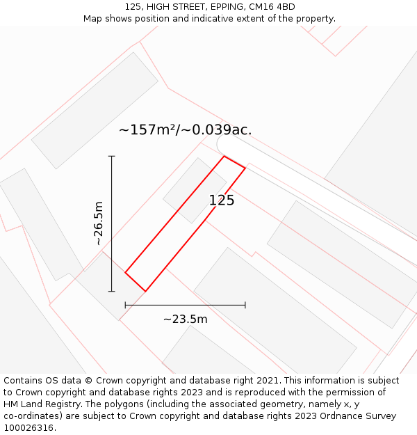 125, HIGH STREET, EPPING, CM16 4BD: Plot and title map