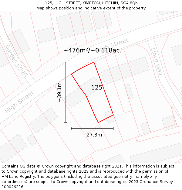 125, HIGH STREET, KIMPTON, HITCHIN, SG4 8QN: Plot and title map