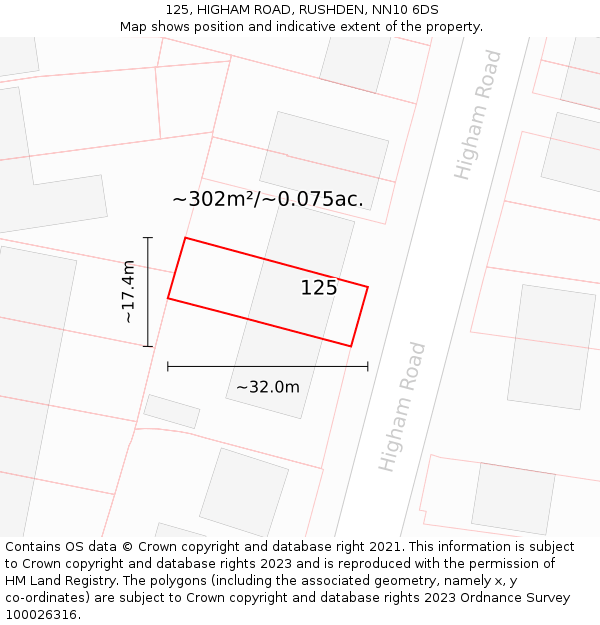 125, HIGHAM ROAD, RUSHDEN, NN10 6DS: Plot and title map