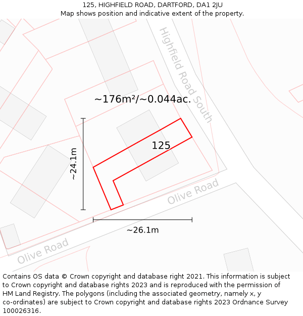 125, HIGHFIELD ROAD, DARTFORD, DA1 2JU: Plot and title map
