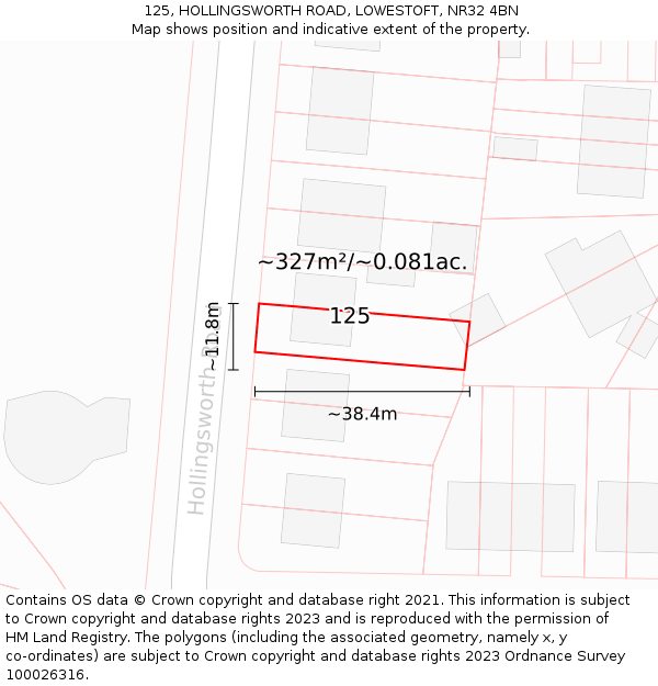125, HOLLINGSWORTH ROAD, LOWESTOFT, NR32 4BN: Plot and title map