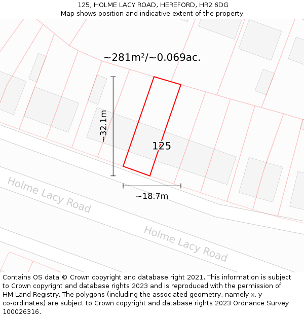 125, HOLME LACY ROAD, HEREFORD, HR2 6DG: Plot and title map