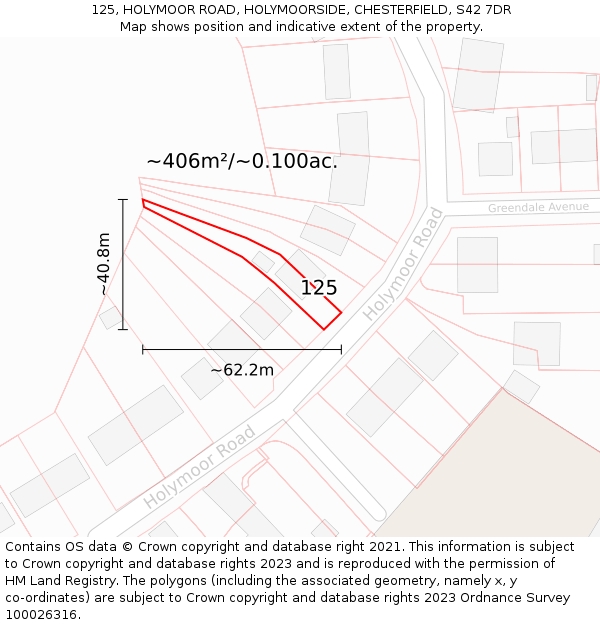 125, HOLYMOOR ROAD, HOLYMOORSIDE, CHESTERFIELD, S42 7DR: Plot and title map