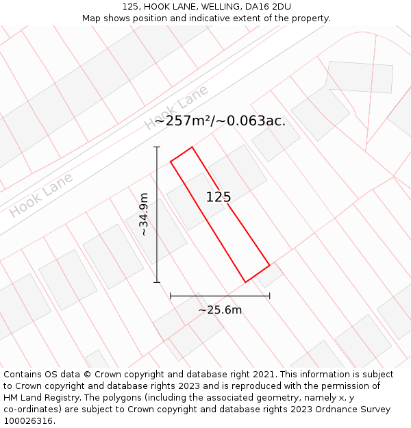 125, HOOK LANE, WELLING, DA16 2DU: Plot and title map
