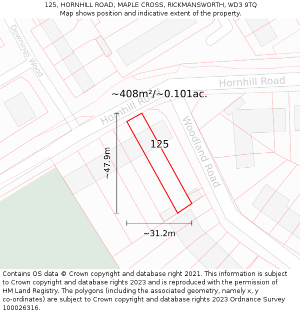 125, HORNHILL ROAD, MAPLE CROSS, RICKMANSWORTH, WD3 9TQ: Plot and title map