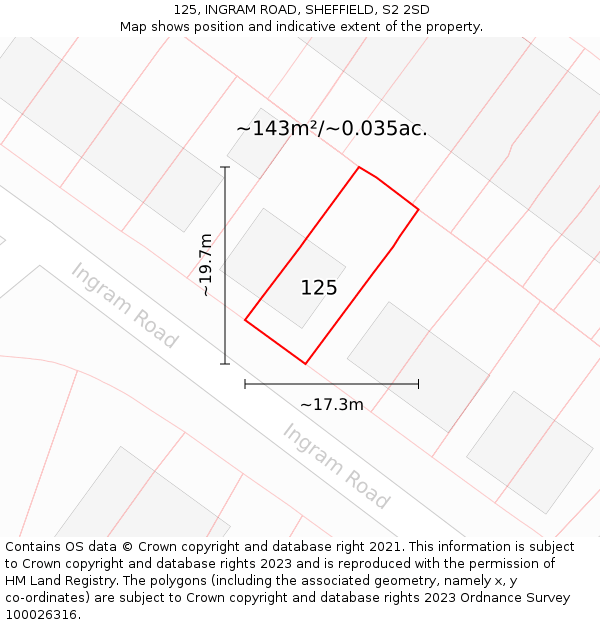 125, INGRAM ROAD, SHEFFIELD, S2 2SD: Plot and title map