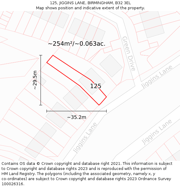 125, JIGGINS LANE, BIRMINGHAM, B32 3EL: Plot and title map
