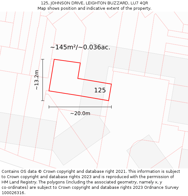 125, JOHNSON DRIVE, LEIGHTON BUZZARD, LU7 4QR: Plot and title map