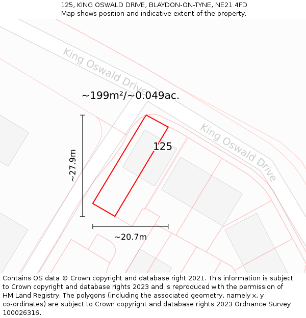 125, KING OSWALD DRIVE, BLAYDON-ON-TYNE, NE21 4FD: Plot and title map