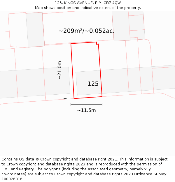125, KINGS AVENUE, ELY, CB7 4QW: Plot and title map