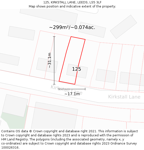 125, KIRKSTALL LANE, LEEDS, LS5 3LF: Plot and title map