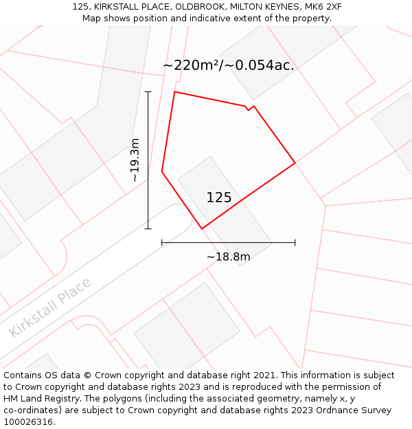 125, KIRKSTALL PLACE, OLDBROOK, MILTON KEYNES, MK6 2XF: Plot and title map