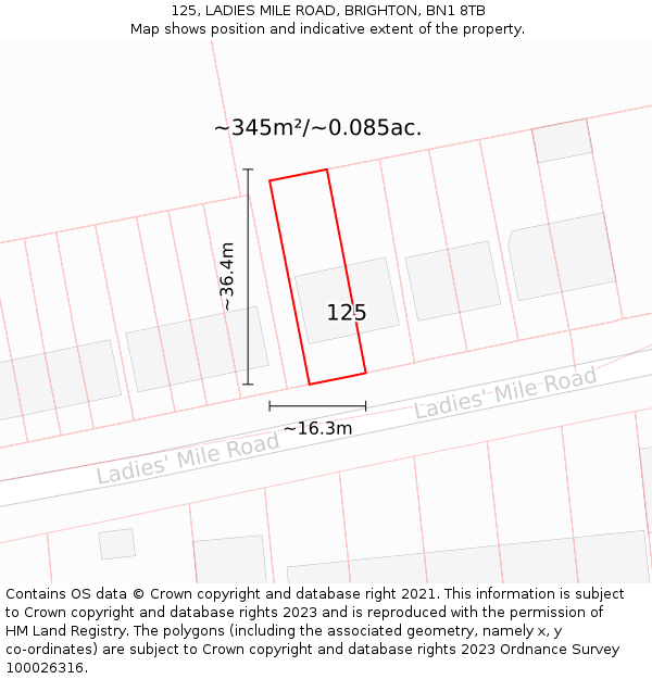 125, LADIES MILE ROAD, BRIGHTON, BN1 8TB: Plot and title map