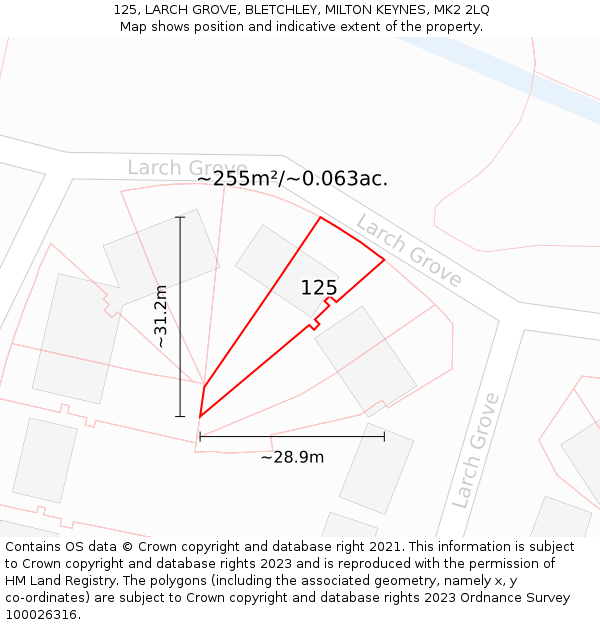 125, LARCH GROVE, BLETCHLEY, MILTON KEYNES, MK2 2LQ: Plot and title map
