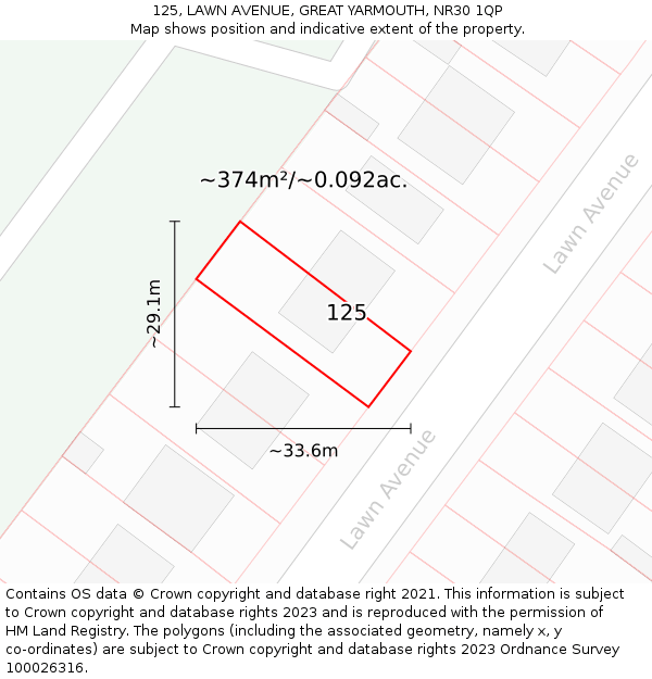 125, LAWN AVENUE, GREAT YARMOUTH, NR30 1QP: Plot and title map