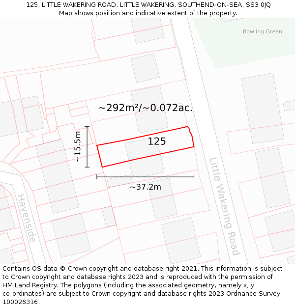 125, LITTLE WAKERING ROAD, LITTLE WAKERING, SOUTHEND-ON-SEA, SS3 0JQ: Plot and title map