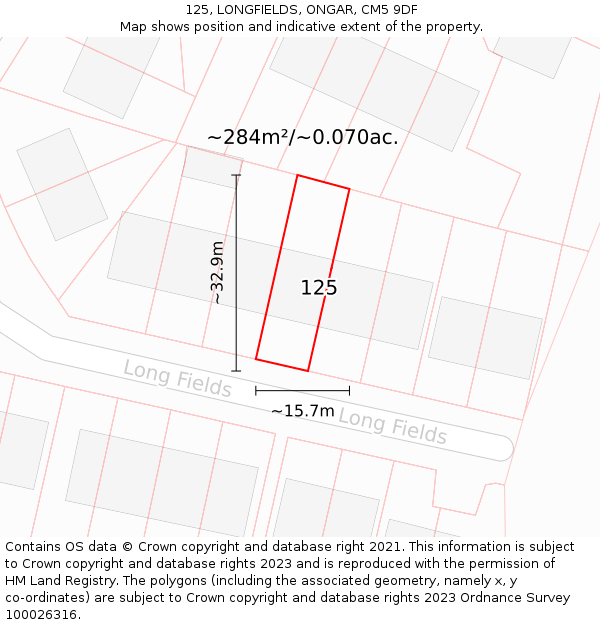 125, LONGFIELDS, ONGAR, CM5 9DF: Plot and title map