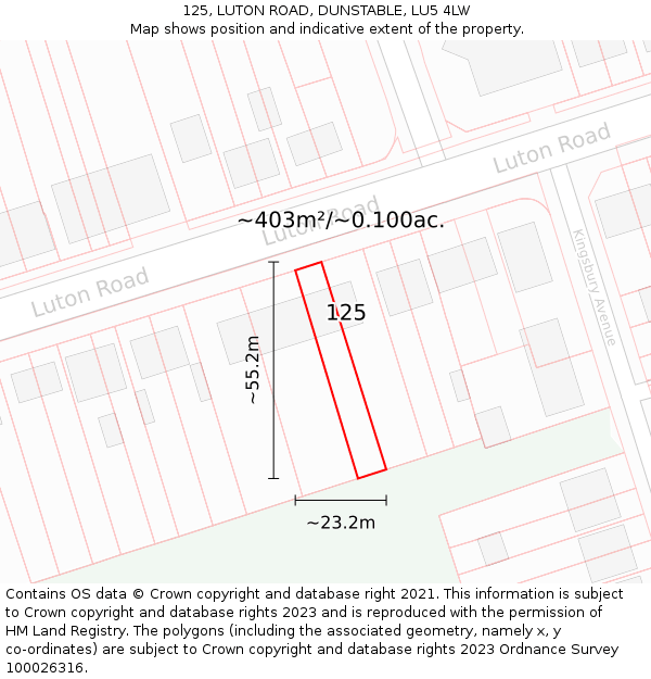 125, LUTON ROAD, DUNSTABLE, LU5 4LW: Plot and title map