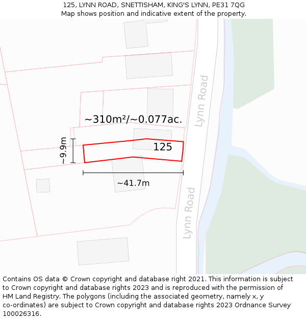 125, LYNN ROAD, SNETTISHAM, KING'S LYNN, PE31 7QG: Plot and title map