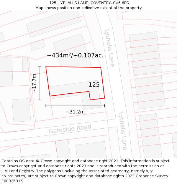125, LYTHALLS LANE, COVENTRY, CV6 6FS: Plot and title map