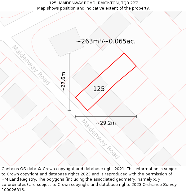 125, MAIDENWAY ROAD, PAIGNTON, TQ3 2PZ: Plot and title map