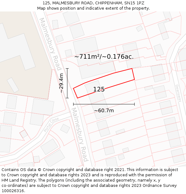 125, MALMESBURY ROAD, CHIPPENHAM, SN15 1PZ: Plot and title map