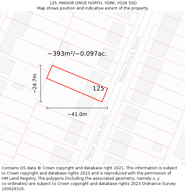125, MANOR DRIVE NORTH, YORK, YO26 5SD: Plot and title map