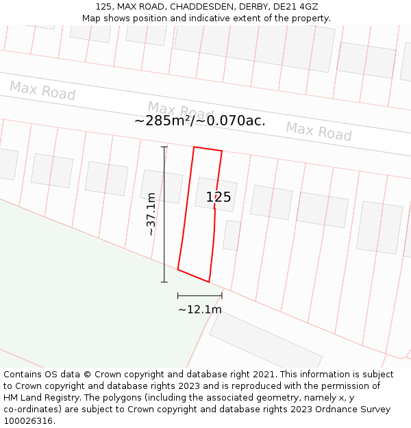125, MAX ROAD, CHADDESDEN, DERBY, DE21 4GZ: Plot and title map
