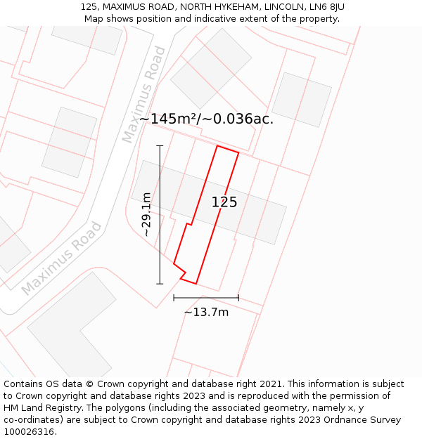 125, MAXIMUS ROAD, NORTH HYKEHAM, LINCOLN, LN6 8JU: Plot and title map