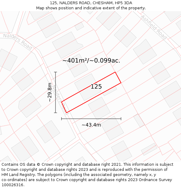 125, NALDERS ROAD, CHESHAM, HP5 3DA: Plot and title map