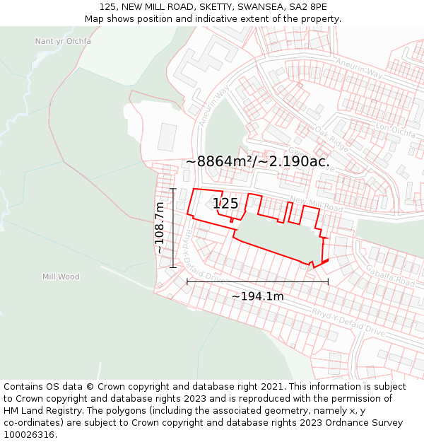 125, NEW MILL ROAD, SKETTY, SWANSEA, SA2 8PE: Plot and title map