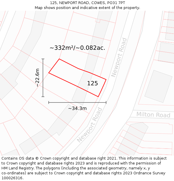 125, NEWPORT ROAD, COWES, PO31 7PT: Plot and title map