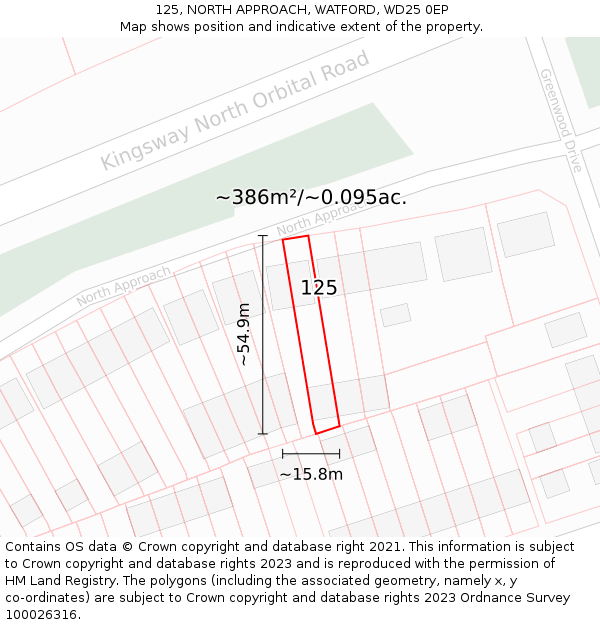 125, NORTH APPROACH, WATFORD, WD25 0EP: Plot and title map