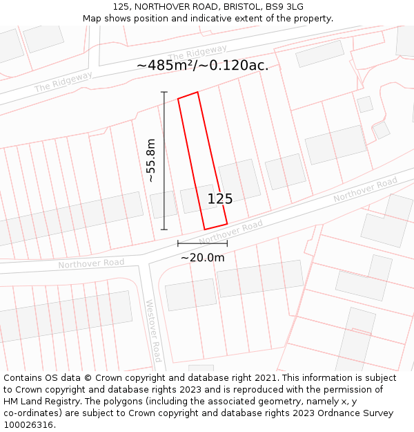 125, NORTHOVER ROAD, BRISTOL, BS9 3LG: Plot and title map