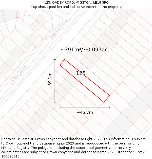 125, OADBY ROAD, WIGSTON, LE18 3RQ: Plot and title map