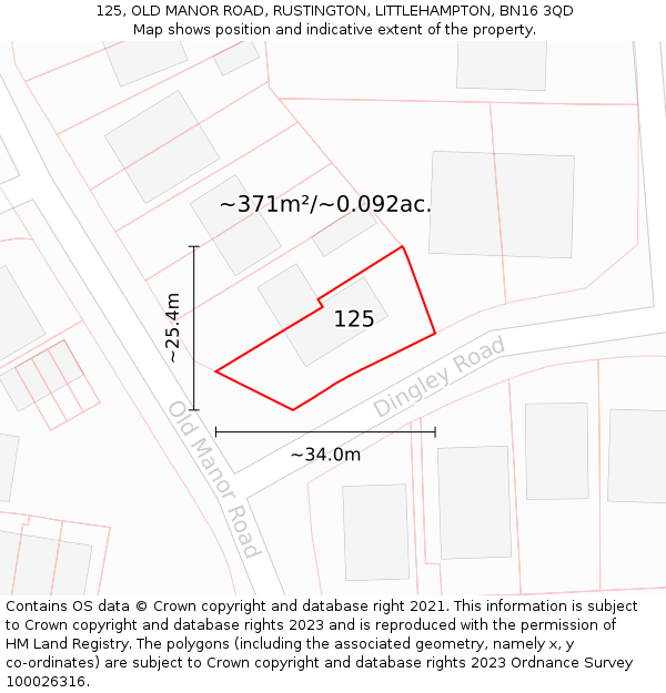125, OLD MANOR ROAD, RUSTINGTON, LITTLEHAMPTON, BN16 3QD: Plot and title map