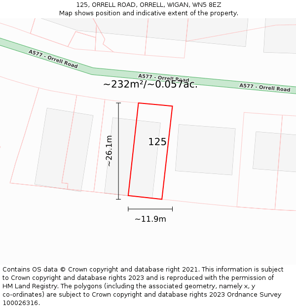 125, ORRELL ROAD, ORRELL, WIGAN, WN5 8EZ: Plot and title map
