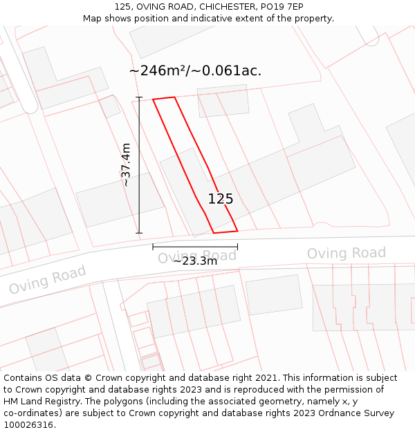 125, OVING ROAD, CHICHESTER, PO19 7EP: Plot and title map
