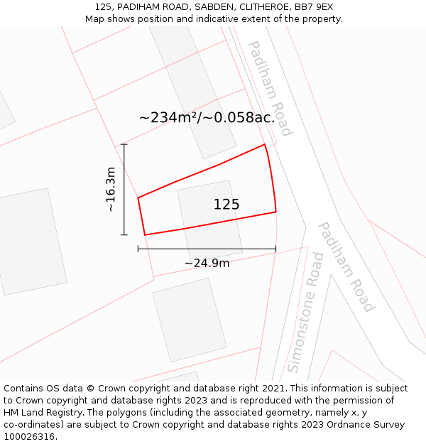 125, PADIHAM ROAD, SABDEN, CLITHEROE, BB7 9EX: Plot and title map