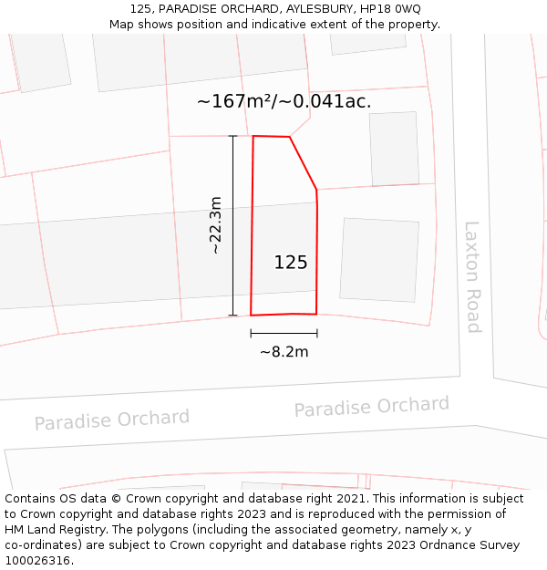 125, PARADISE ORCHARD, AYLESBURY, HP18 0WQ: Plot and title map