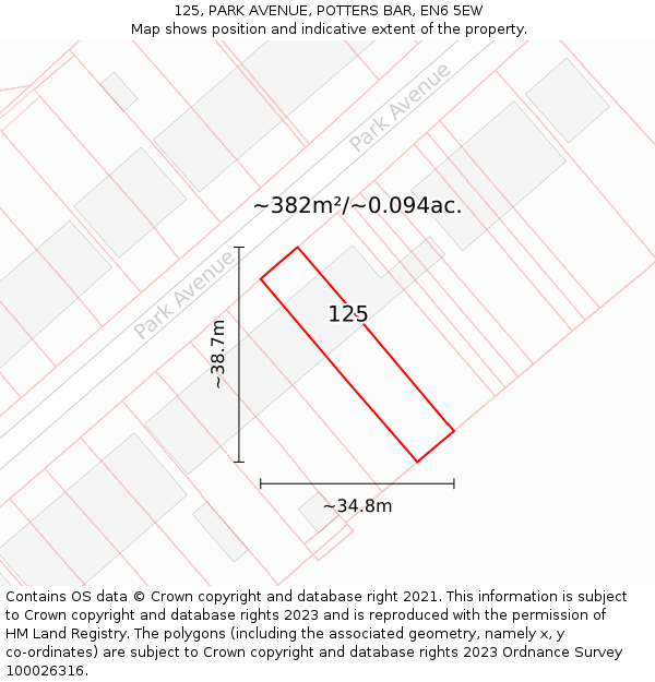 125, PARK AVENUE, POTTERS BAR, EN6 5EW: Plot and title map