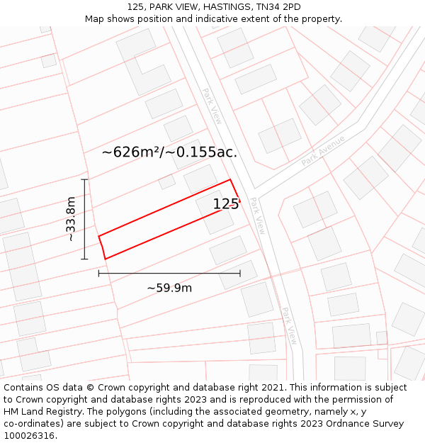 125, PARK VIEW, HASTINGS, TN34 2PD: Plot and title map