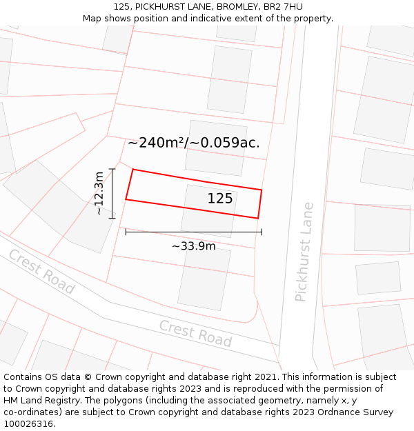 125, PICKHURST LANE, BROMLEY, BR2 7HU: Plot and title map