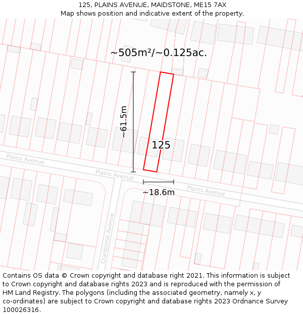 125, PLAINS AVENUE, MAIDSTONE, ME15 7AX: Plot and title map