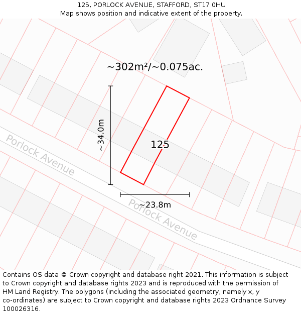 125, PORLOCK AVENUE, STAFFORD, ST17 0HU: Plot and title map