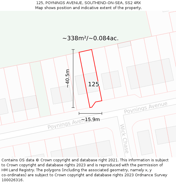 125, POYNINGS AVENUE, SOUTHEND-ON-SEA, SS2 4RX: Plot and title map