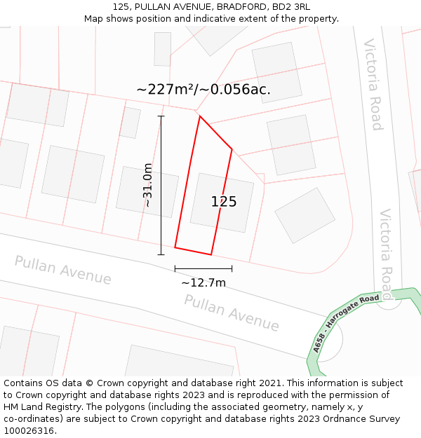 125, PULLAN AVENUE, BRADFORD, BD2 3RL: Plot and title map